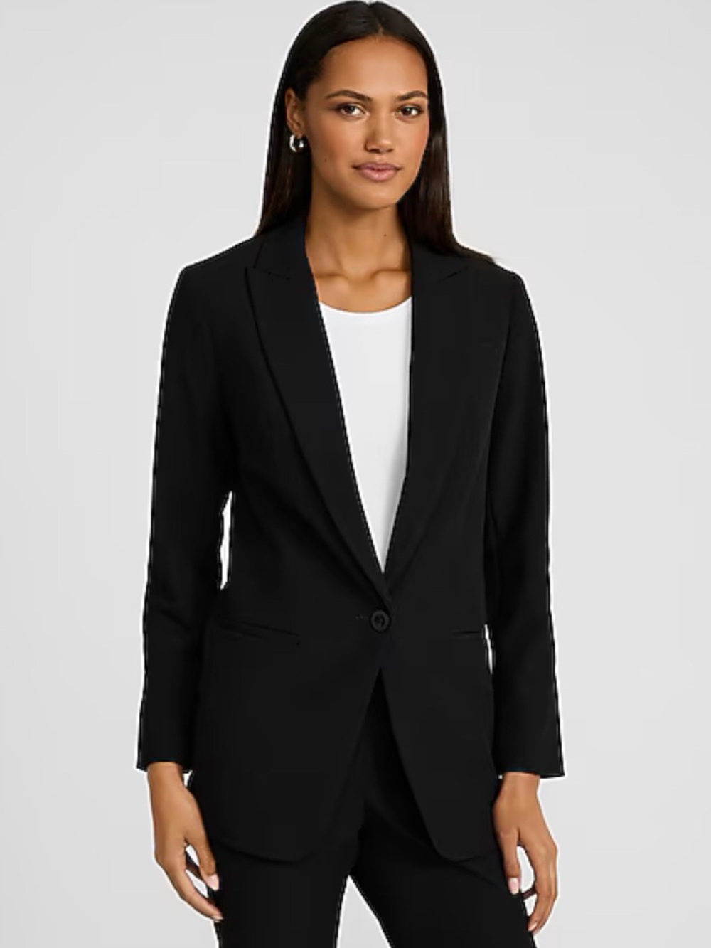 Express Studio Stretch Twill One Button Boyfriend Blazer Black Women's Medium NW
